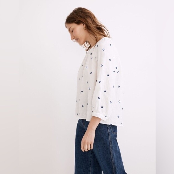 Madewell Embroidered Lightspun Wide Neck Cuffed Sleeve Top - Picture 5 of 11